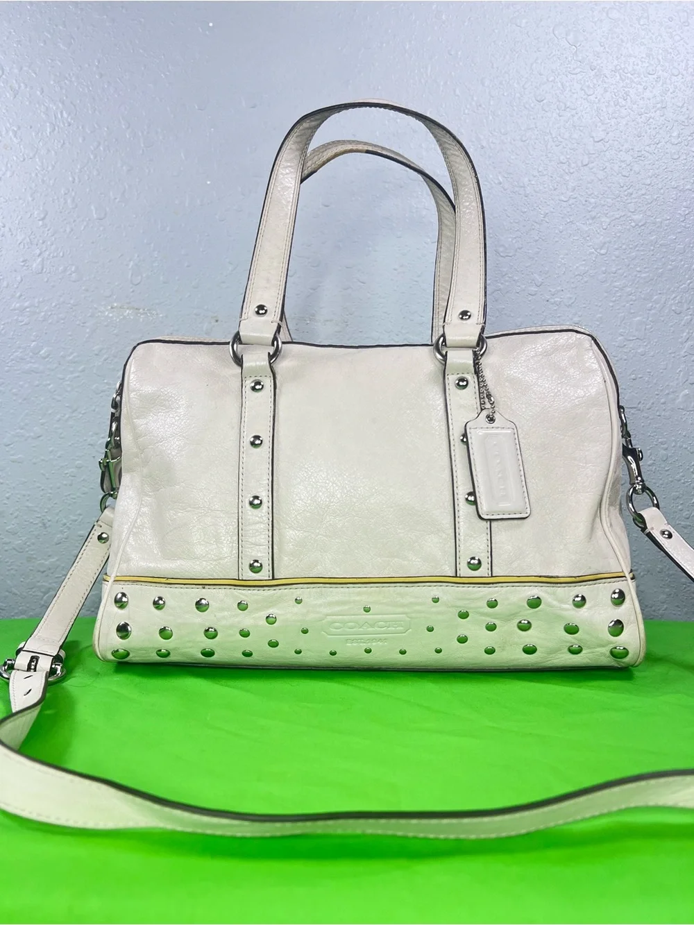 Coach Studded White Leather Satchel Crossbody Bag Y2K Vintage